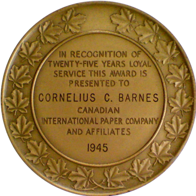 Reverse of Canadian International Paper Company medal