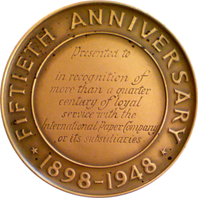 Reverse of International Paper Company medal